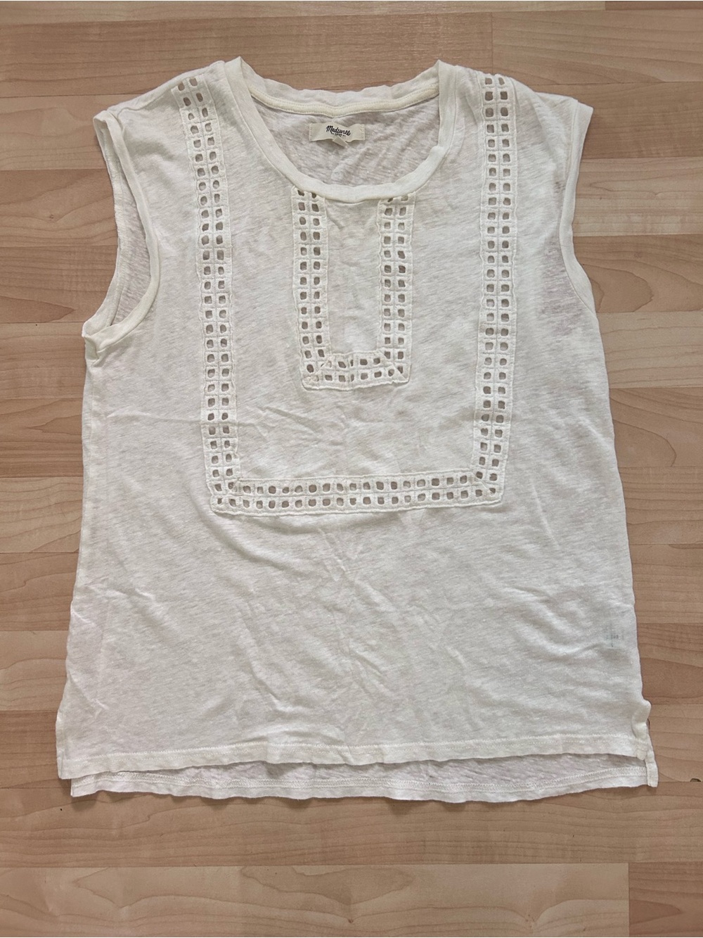 Madewell Linen Cream Eyelet-Trim Sleeveless Tank